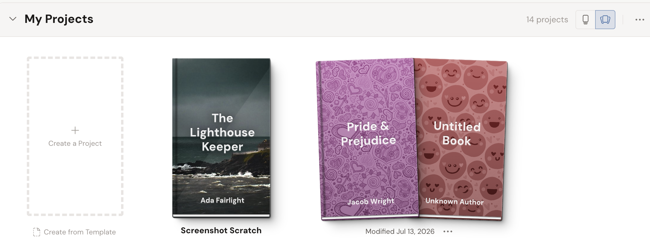 The same collection set to Fanned: the multi-book project spreads its covers out side by side so you can see both books at once.