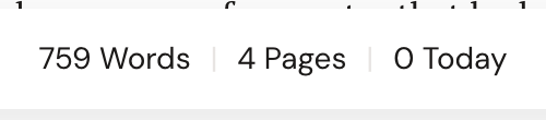 The editor status bar showing the scene's Words, Pages, and Today counts.