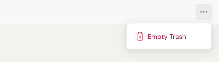 The … menu on the project's Trash page, open on its single option, Empty Trash.